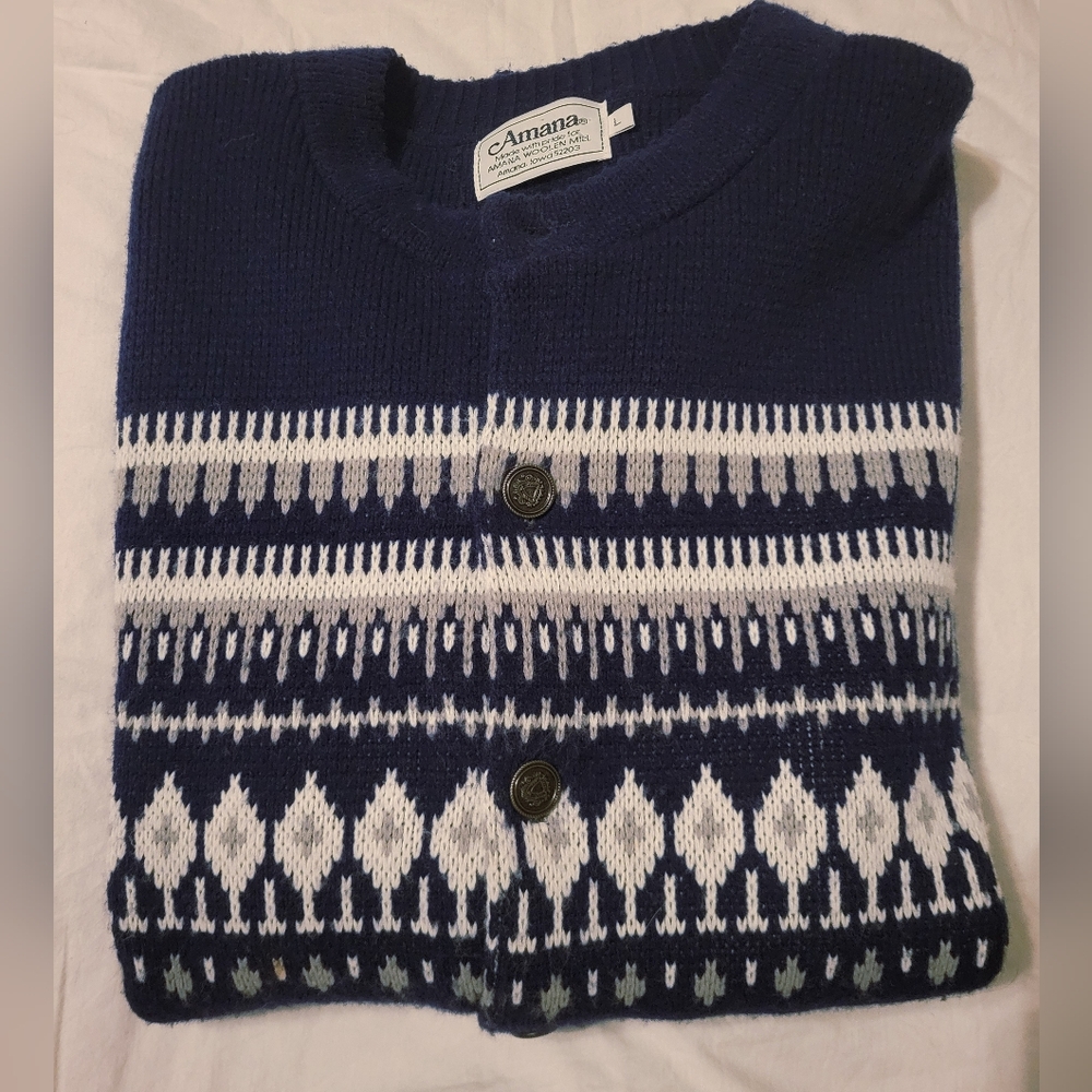Vintage Amana Woolen Mills Cardigan Sweater Womens Large Fair Isle - Picture 10 of 10